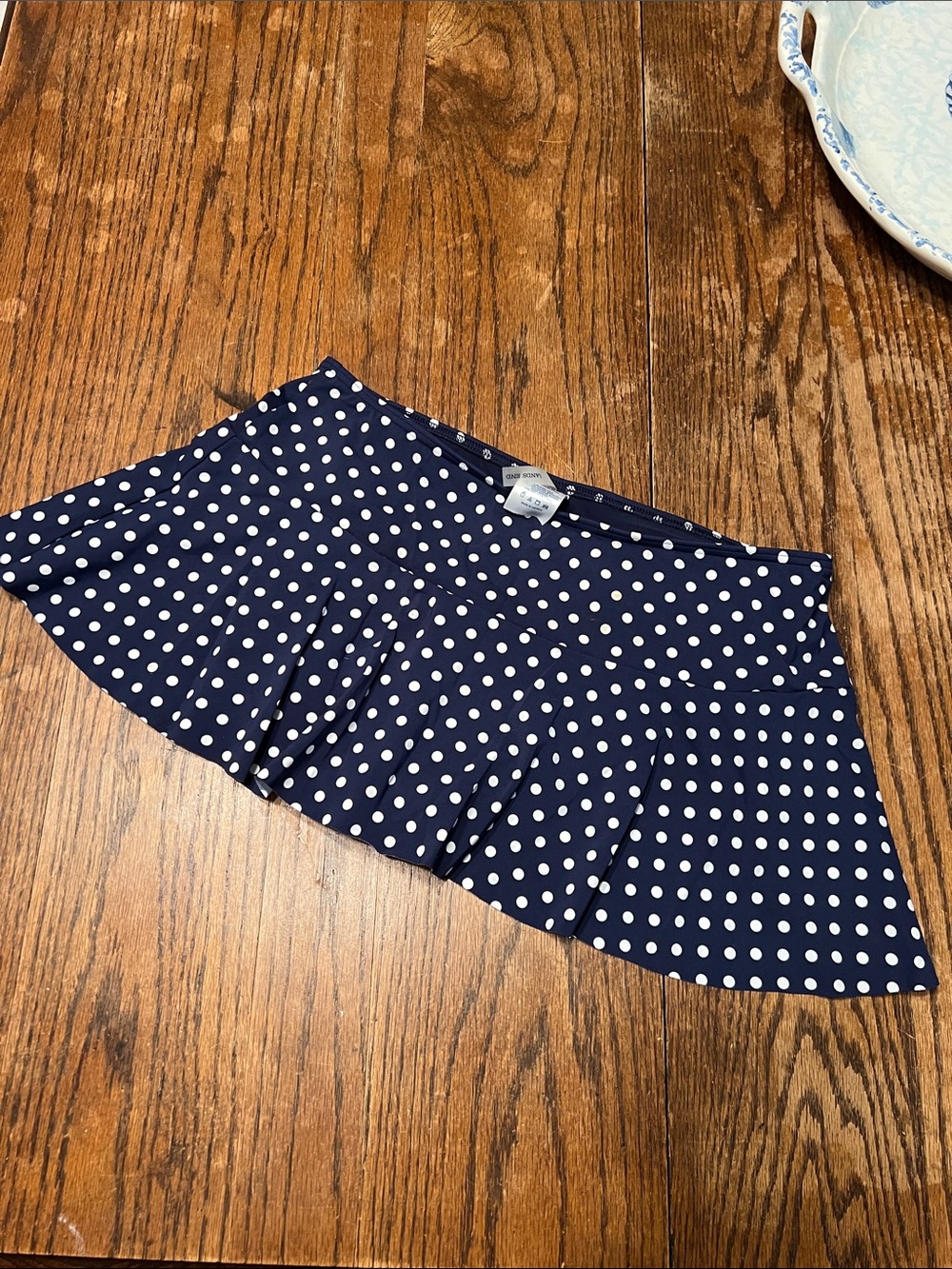 Lands' End Navy and White Polka Dot Swim Skirt
